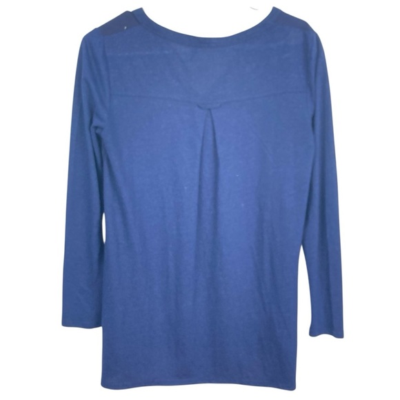 Anthropologie AKEMI + KIN Linen Blend Blue Print Top - Picture 3 of 10